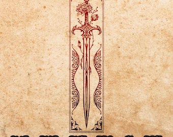 Sword and Blossom Bookmark SVG: RPG Game Cut Files (Digital Download)