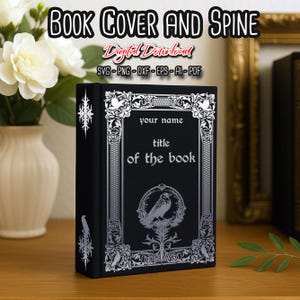 Medieval Crow Book Cover and Spine SVG, Bookbinding Cover Design File, Vinyl Book Cover, Bookish Merch, Book Lover gift, digital files