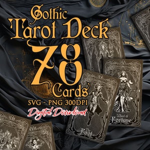 Gothic Tarot Deck svg, Major and Minor Arcana Deck svg, 78 Tarotkarten svg & png-Dateien, Wahrsagerin, mystisch, Astrologie, Full Deck Tarot