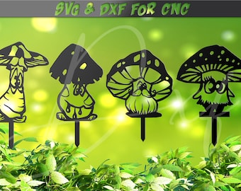 Mushroom Stakes SVG: Magical Garden Signs, Plasma Laser Cut File (Digital Download)