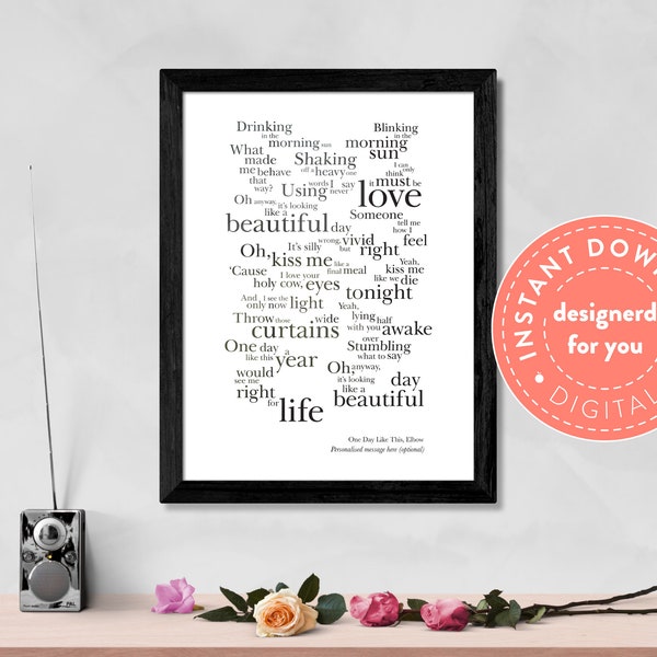 Elbow, One Day Like This, Song Lyrics Poster | Typography Print