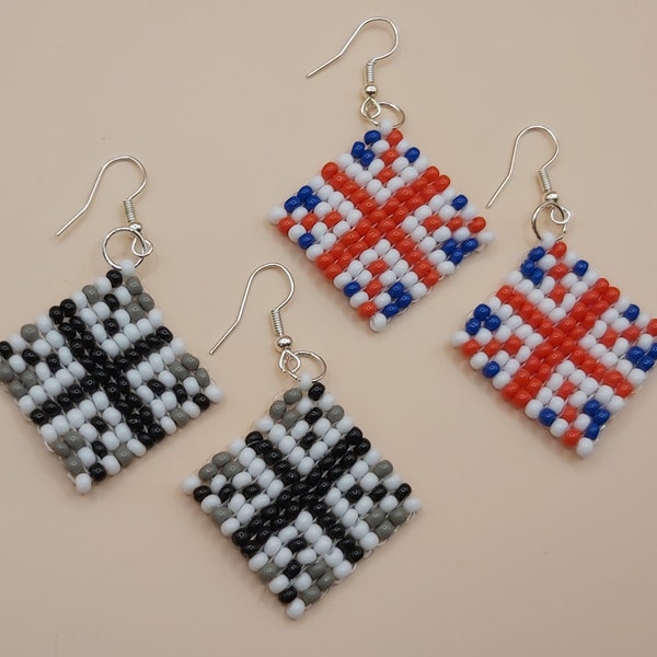 Union Jack Herring Bone stitch Seed Bead Earrings