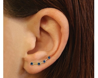 Pair of Gold plated Sterling Silver Sapphire Gem-set ear crawler 20mm in Length