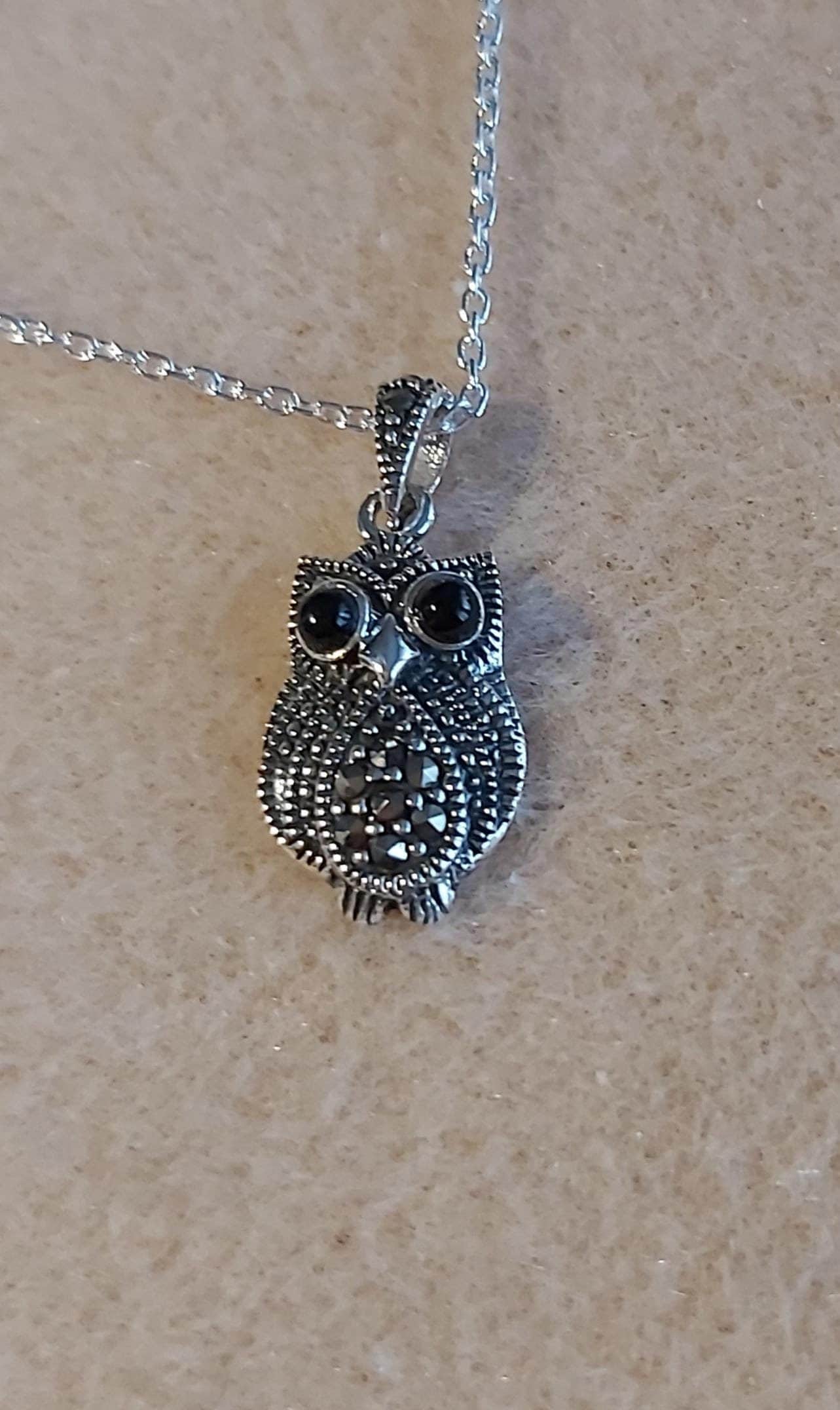 Sterling Silver & Marcasite owl Pendant