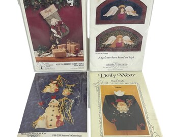 4 Vintage Fabric Appliqué Pattern Kits Christmas Angel Santa Snowman 1989-95