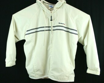 Reebok Mens Sz XL Jacket Vintag 90s Nylon Windbreaker Double stripe lined Track