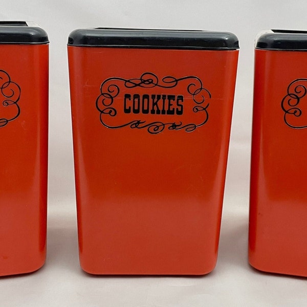 Vintage 1970s kitchen canister, Cookies, Flour, Sugar, vintage Beacon orange plastic canister, 70s countertop storage, sold individually