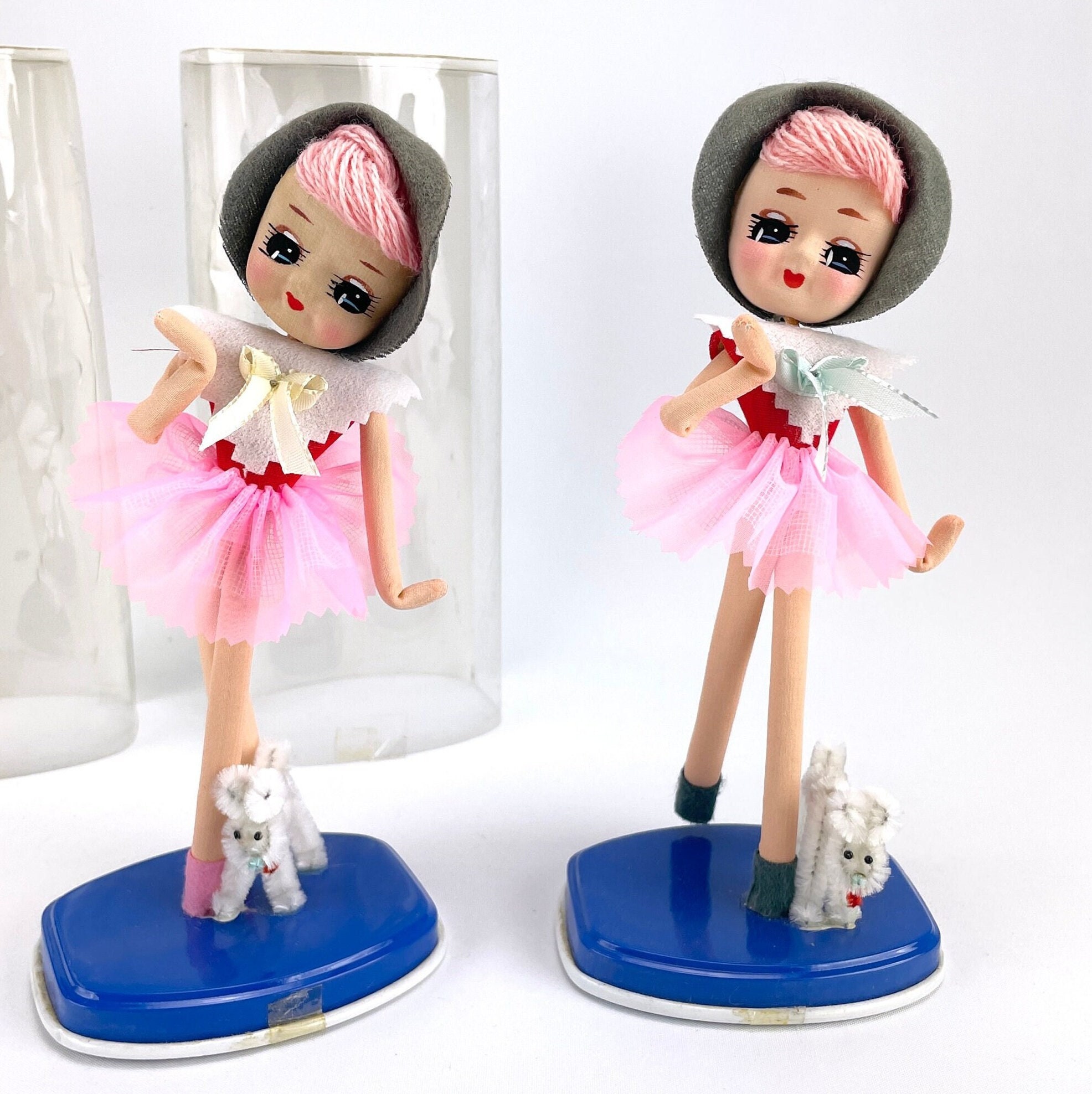Vintage 60s Big Eye Japan Doll and Dog, Kawaii Poseable Doll