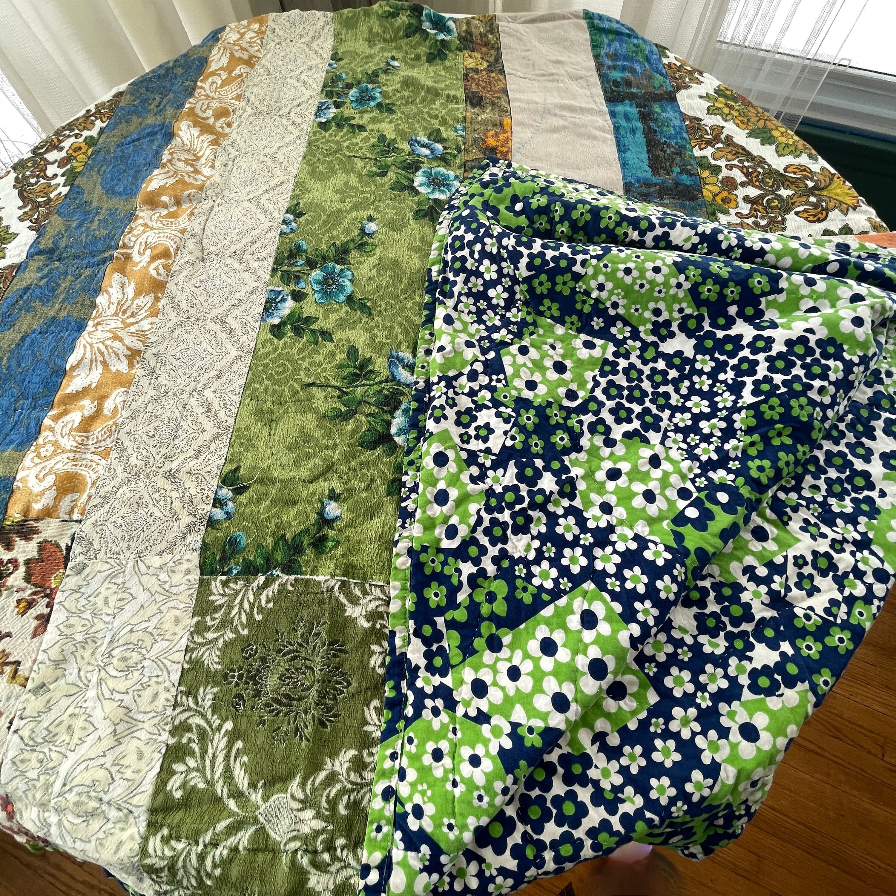 Vintage 1970s Polyester and Nylon Fabric Square Block Funky