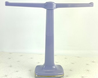 Vintage 80s free standing rack, jewelry, towel stand, plastic lavander vanity rack display, double arm 1980s holder, retro bathroom