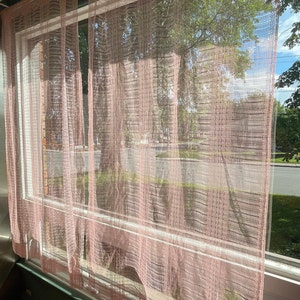 Vintage 1980s Pink Curtain, Sheer Mesh Net Panel, Small Window, Kitchen ...