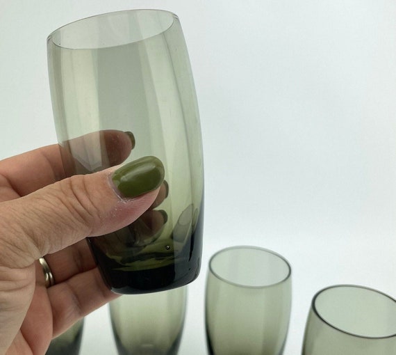 Vintage Smokey Water Glasses, Small Glass Tumblers, 4 Oz MCM