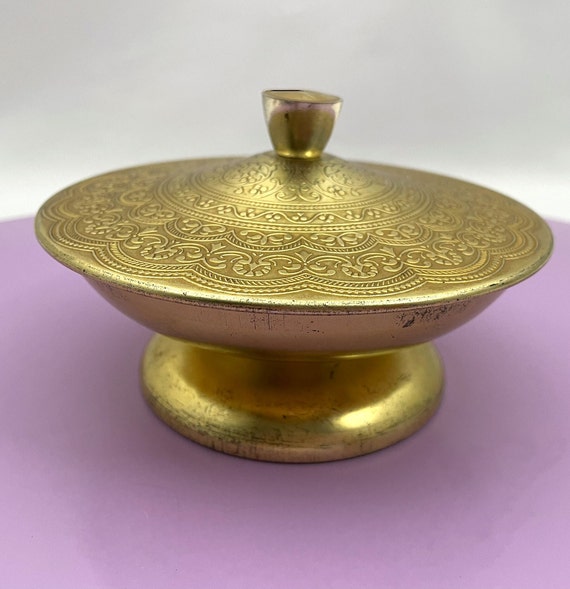 Vintage Brass Candy Dish Brass Colored Tin Tin Container Etsy