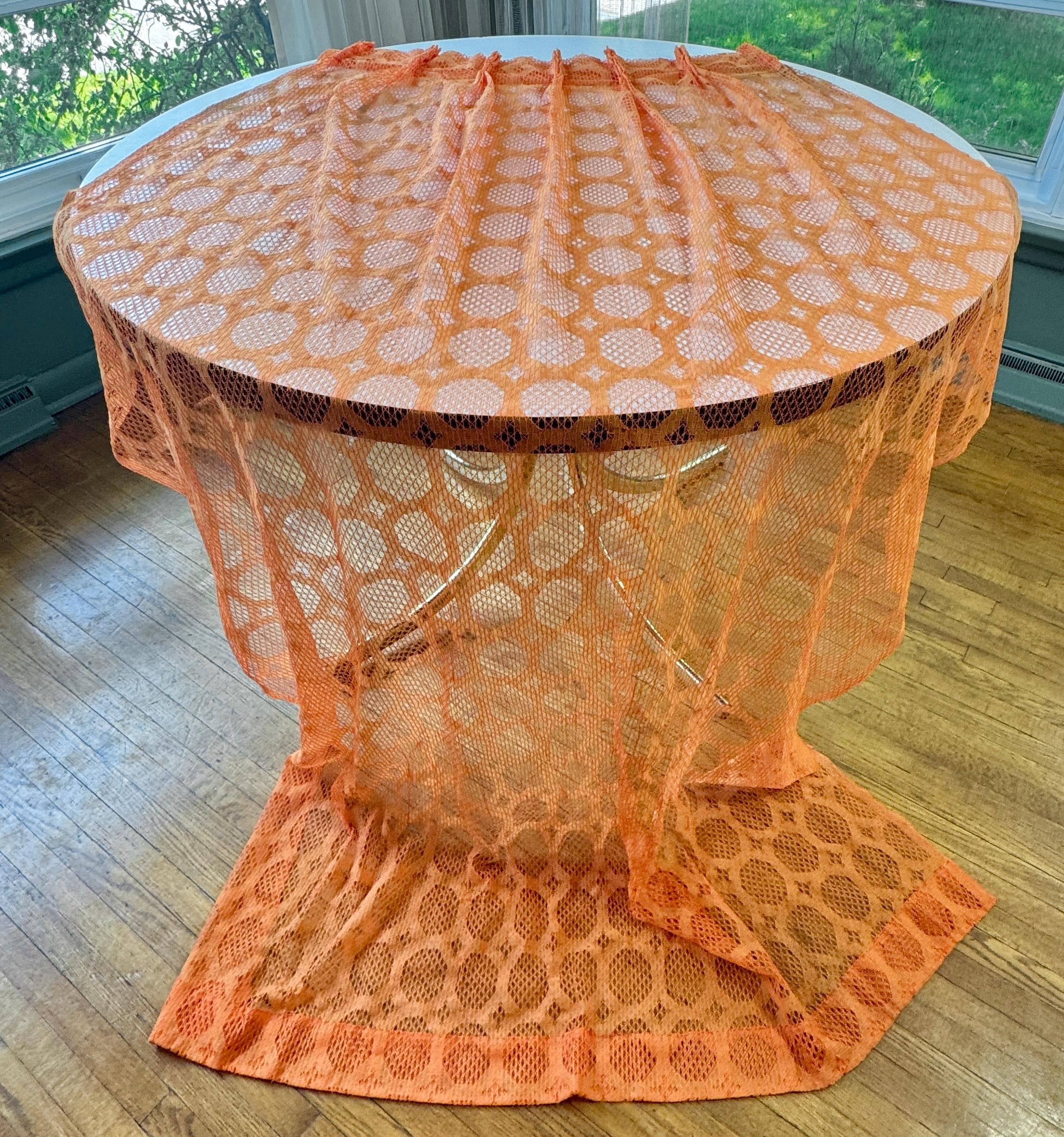 Vintage 70s Pleated Curtain, Price is for 1, Orange Soft Mesh 