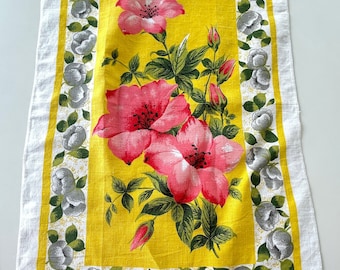 Vintage tea towel, your choice between Hibiscus pink and yellow or Kittens by Ulster tea towel, made in Ireland; collectible dishcloth