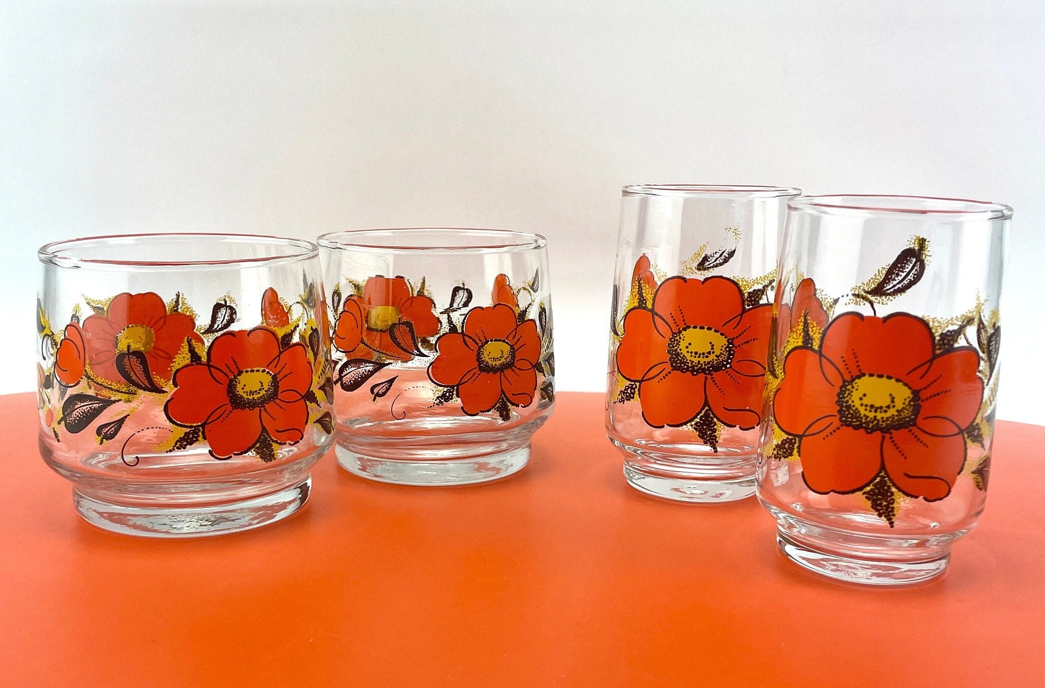 Libbey Vintage Glasses, Set of 4, 16 oz Cooler, Flower Power