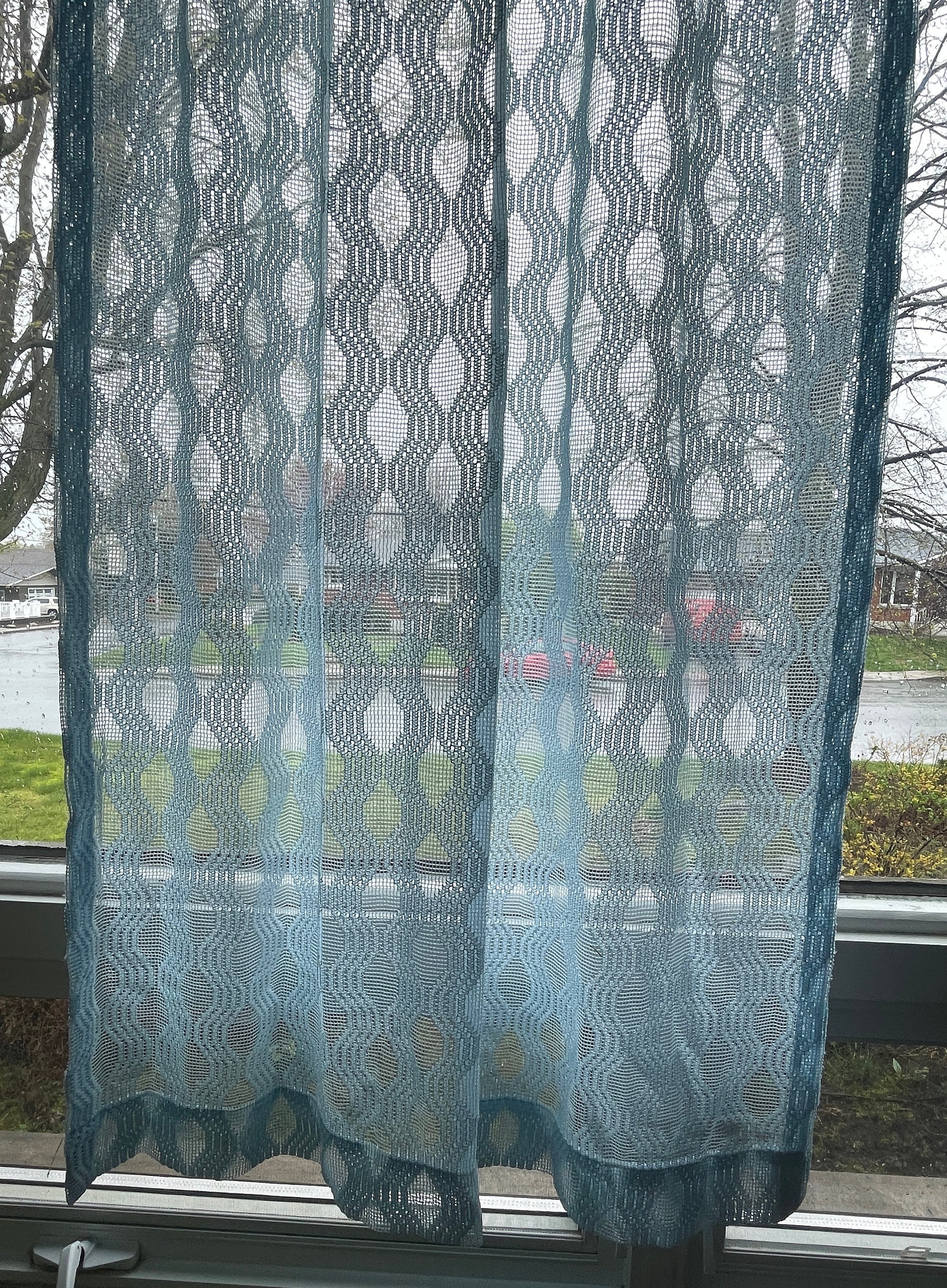 Vintage 80s Pleated Curtain, Single Panel, Light Blue Mesh, Net Woven ...
