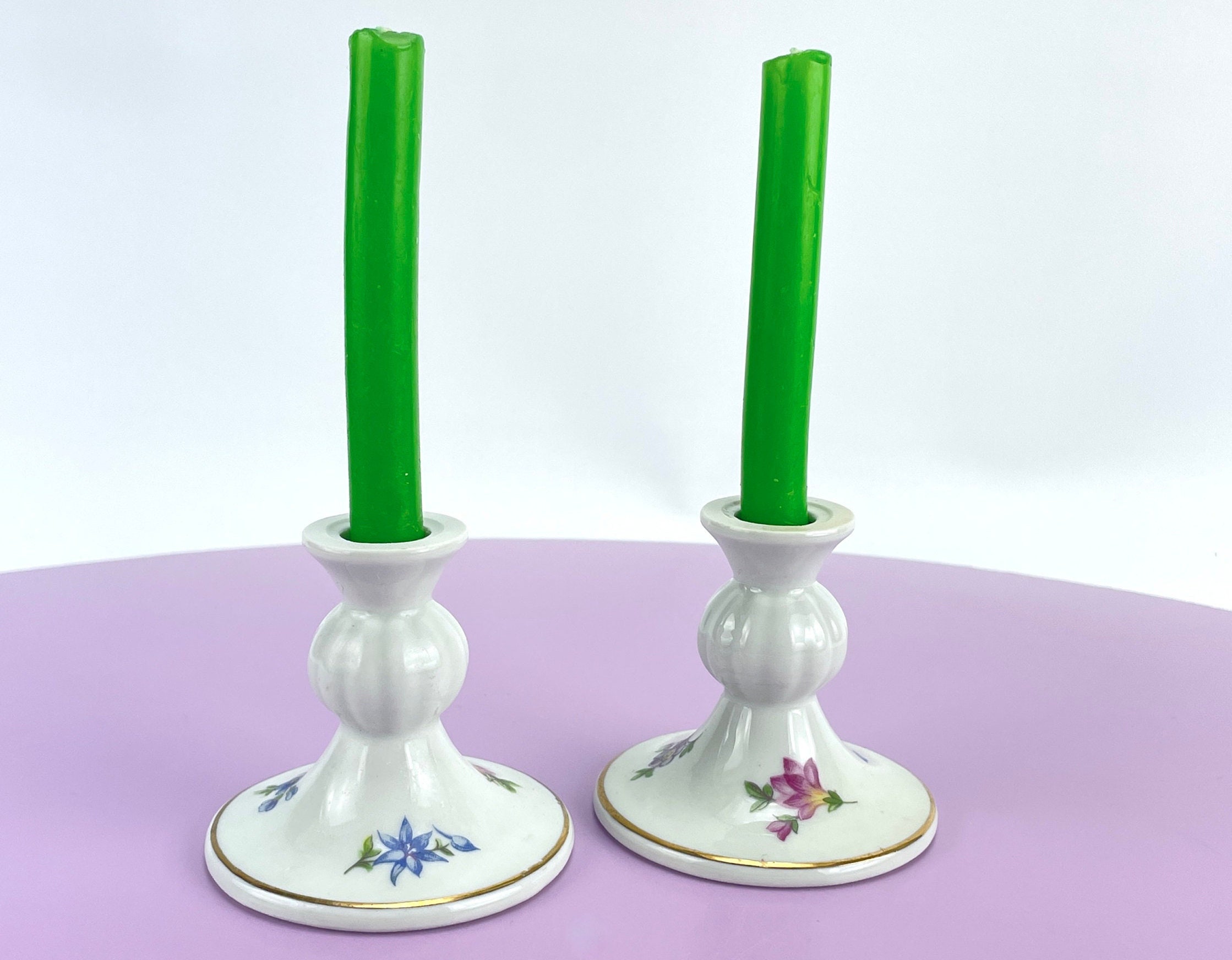 Vintage 1980s GDR Porcelain Mini Candle Holders, East Germany Pair