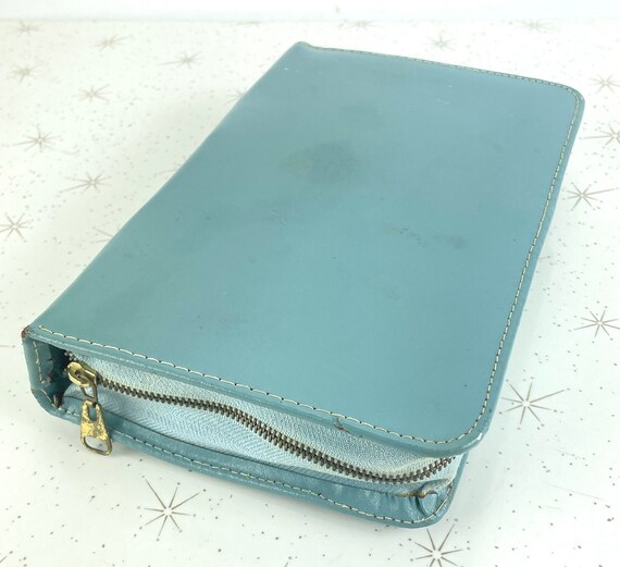 Vintage travel kit, 1960s Mid Century blue leathe… - image 4