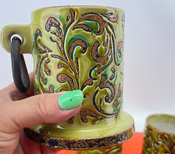 Vintage 60s Alvino Bagni Mug, Price for 1, Green Coffee Cup With