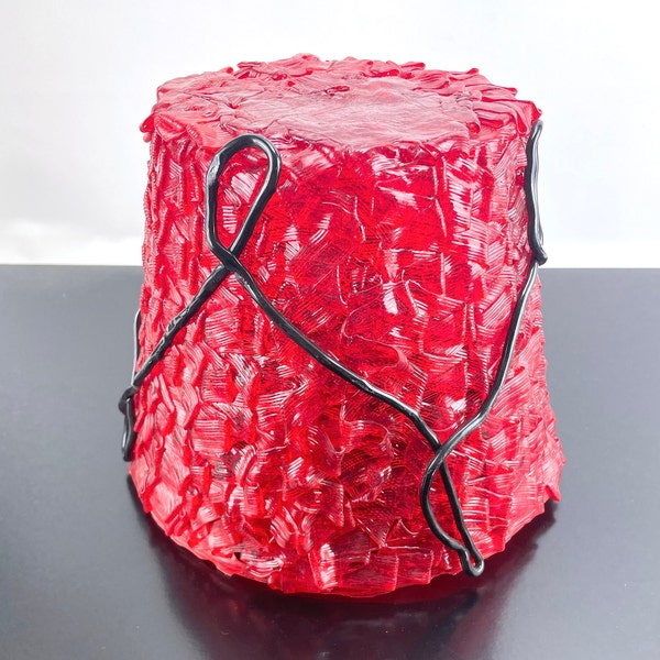 Vintage 1960s lucite red and black swag lamp shade, 8" tall spaghetti ribbons lucite, kitschy 60s/70s swag or hard wired shade, *no wiring*