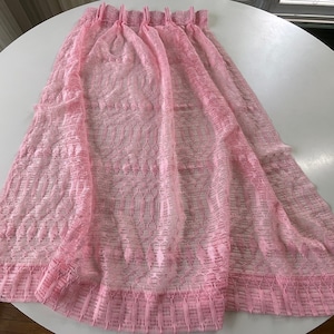 Vintage 1960s pleated curtain, pink mesh, single panel, 40" long  20" wide, small window, kitchen, bathroom