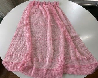 Vintage 1960s pleated curtain, pink mesh, single panel, 40" long  20" wide, small window, kitchen, bathroom