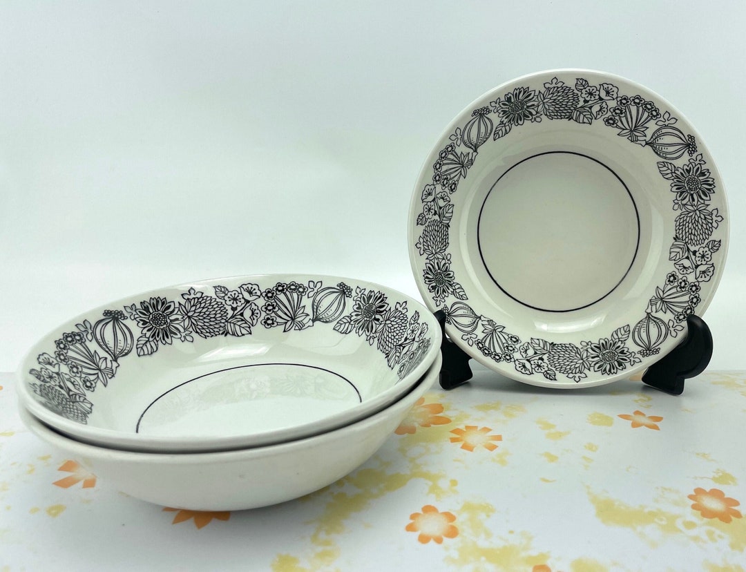 Vintage 70's Grindley Manitou Soup Bowls Black and White Etsy