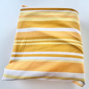 Vintage 70s bedsheet, orange, yellow floral & stripes, fitted/bottom sheet, double/full size, 1970s GenX nostalgia bedding, Truprest Canada