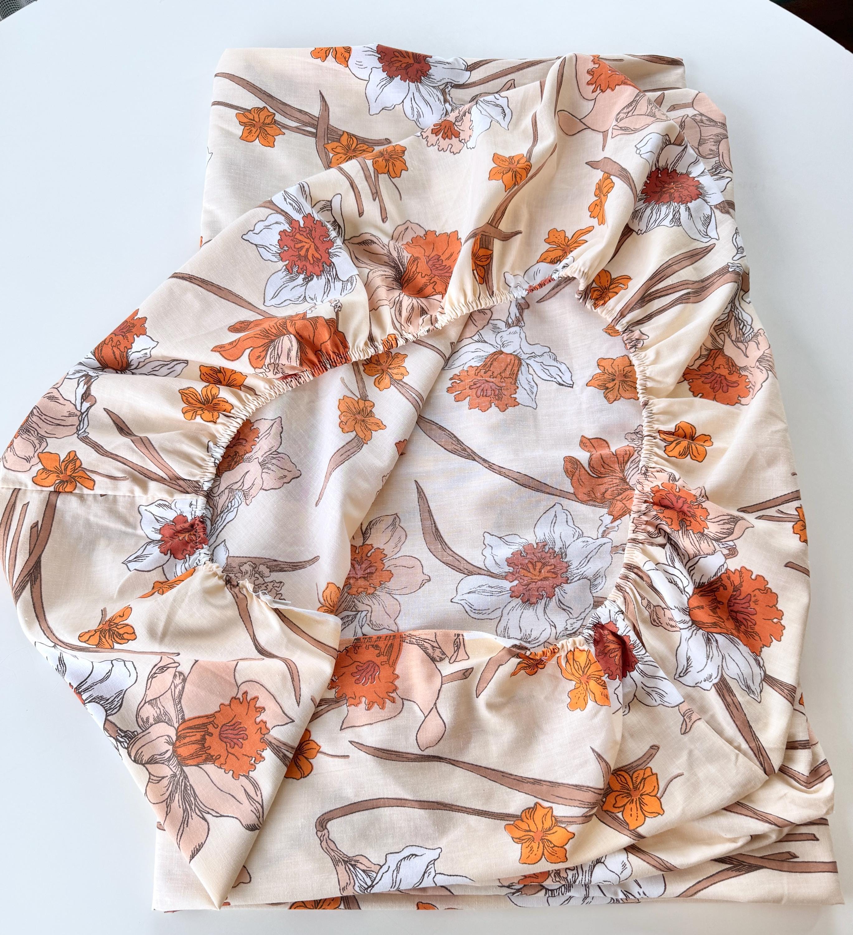 Drap Orange Vintage 2 Pers + Drap Housse Années 70 – Coton Mixte 240x312 Cm