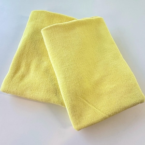 Pair of vintage 1980s bath towels, buttery yellow velours terrycloth, Lustre by Fieldcrest USA, 48" x 26", GenX Millennial nostalgia linen