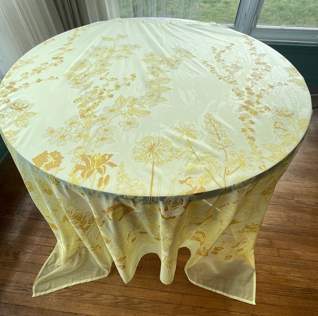 Vintage 70s Shower Curtain, Yellow Orange Flocked Flowers Shower ...