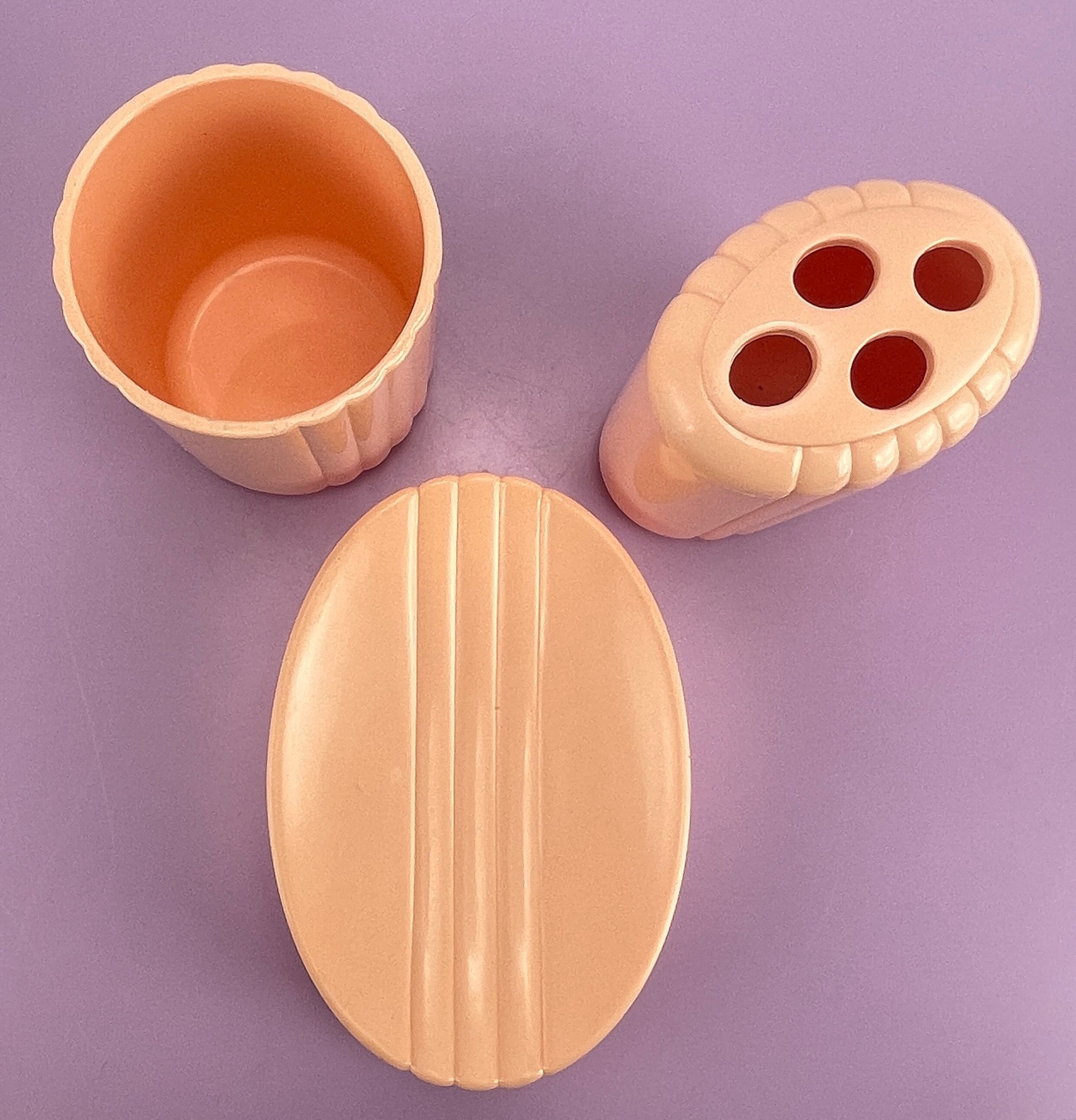Vintage Plastic Bathroom Set Peach Bathroom Tumbler Etsy