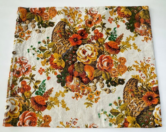 ヴィンテージ 70 年代 クッションカバー、大胆なオレンジの花柄、厚手