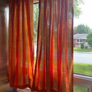 vintage 1970s pleated curtains, orange striped curtains, woven cotton panels, multiple sizes, pair or single