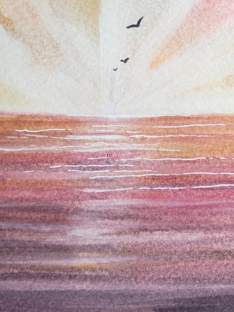 Sunset Over Ocean Watercolor Print Etsy