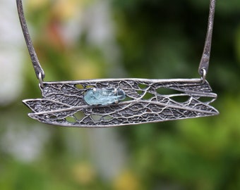 Raw aquamarine necklace,nature inspired,one of a kind.