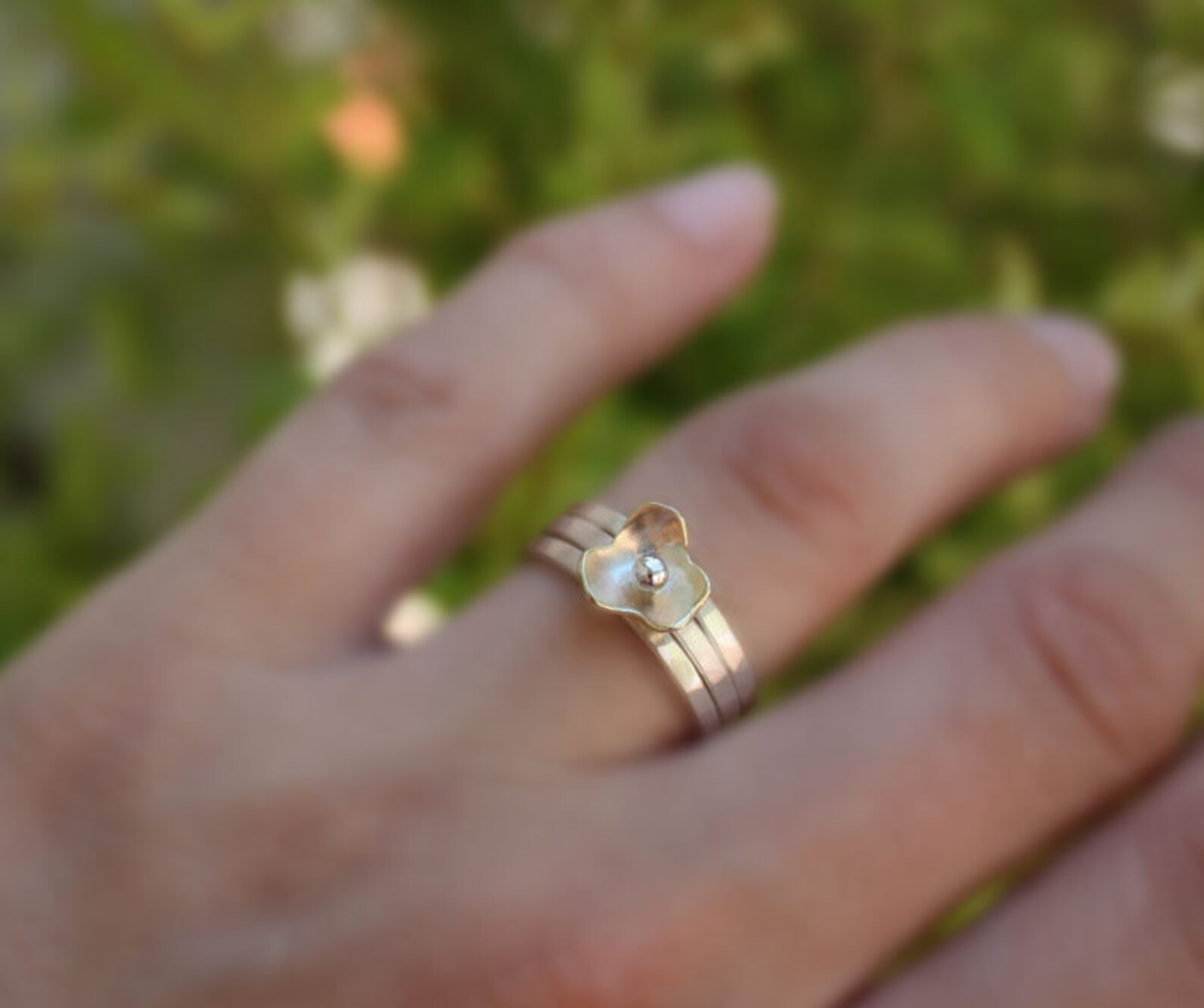 Flower Stacking Rings Sterling Silverstackable Sethammered. - Etsy