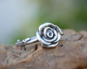 Rose twig ring,sterling silver flower ring,branch ring,floral twig ring.