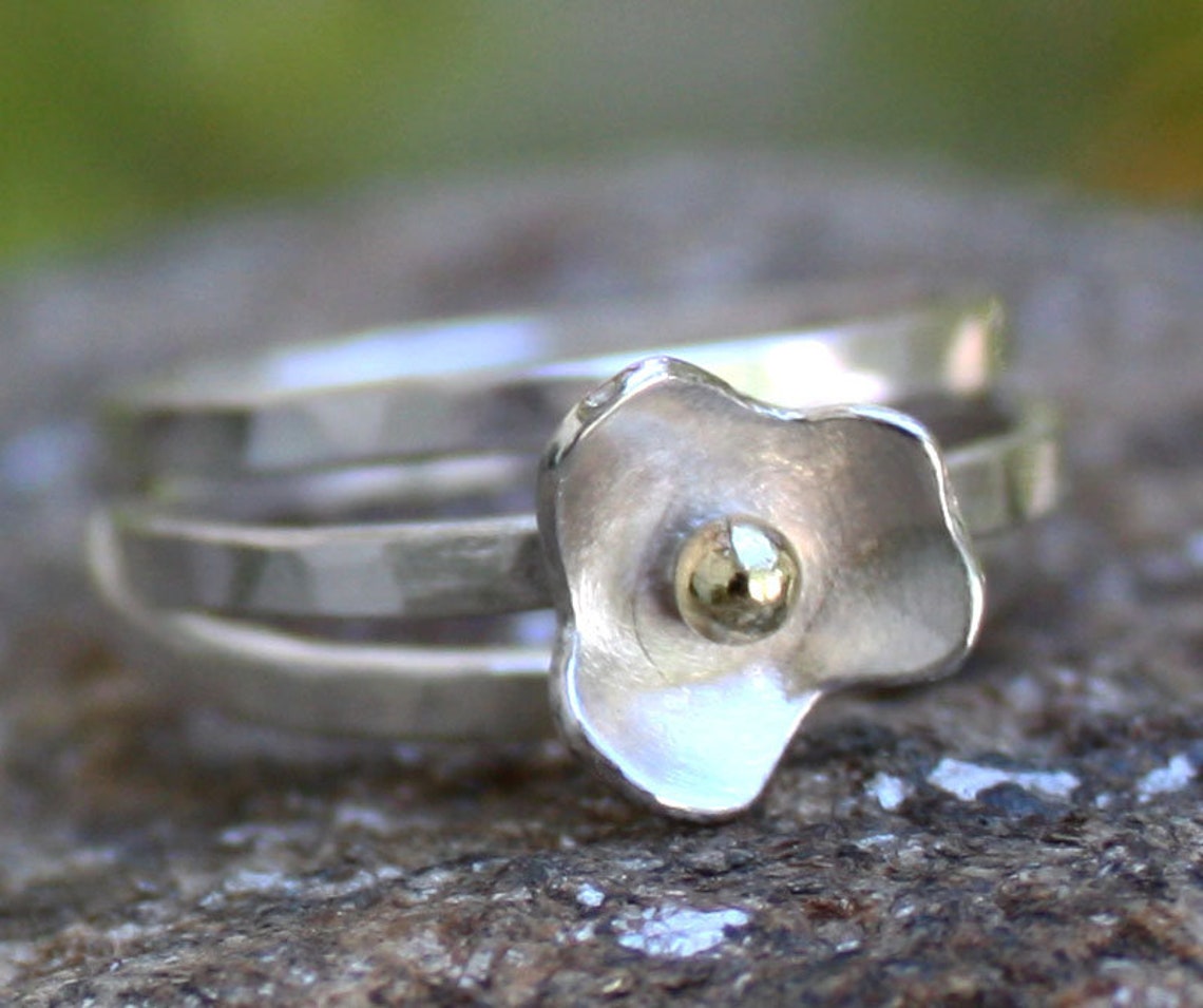Flower Stacking Rings Sterling Silverstackable Sethammered. | Etsy