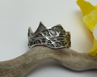 Lace ring sterling silver nature inspired,wide band,organic,statement,texture.