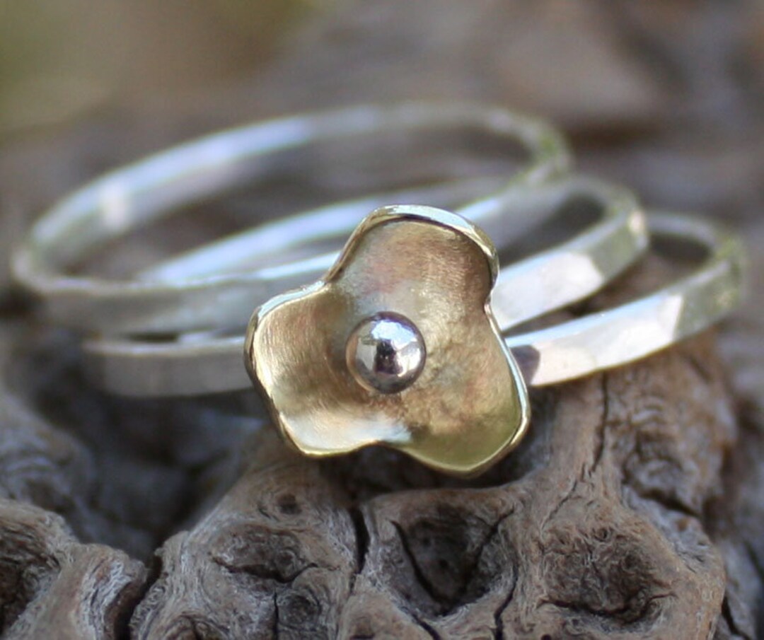 Flower Stacking Rings Sterling Silver,stackable Set,hammered. - Etsy