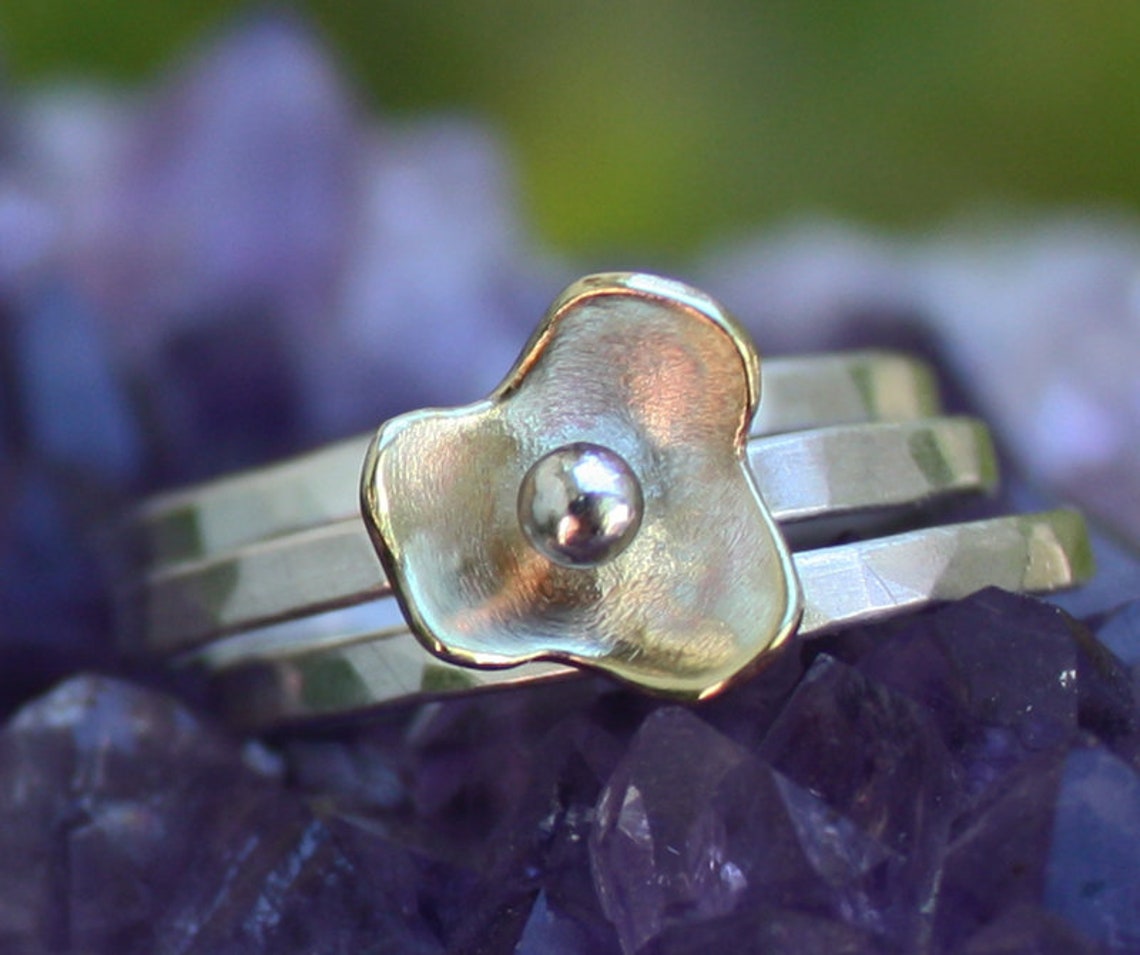 Flower Stacking Rings Sterling Silverstackable Sethammered. | Etsy