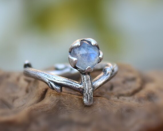 Rainbow Moonstone Twig Ring-organic Branch Ring-rose Cut Natural  