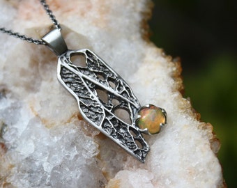 Opal sterling silver pendant,nature inspired,October birthstone.