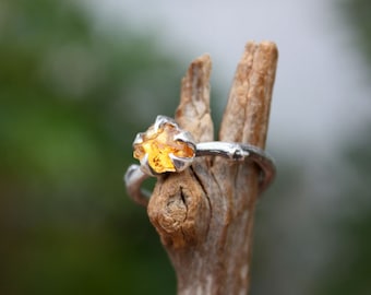 Citrine gemstone ring branch ring-sterling silver-handmade rough stone-raw uncut-November birthstone ring-made to order.
