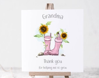 Personalised Pink Welly Boot Card, Gardener Thank You Card