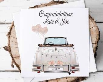 Personalised Wedding Car Congratulations Card, Newlywed Gift