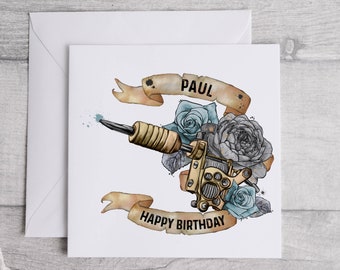 Personalised tattoo card, tattoo inspired, birthday card, card for him