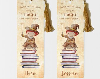 Wizard personalised bookmark. Aluminium book mark with a gold tassel.